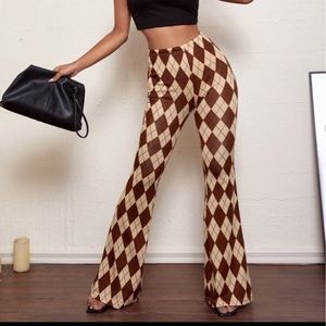 SHEIN High Waist Argyle Pattern Flare Leg Pants